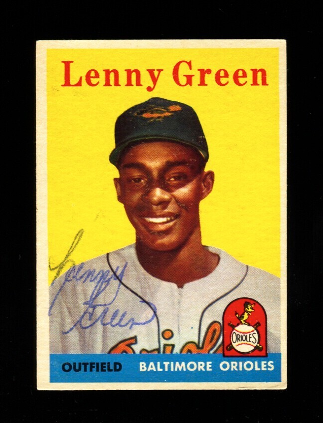 1958 Topps Lenny Green #471 Orioles autógrafo firmado vintage
