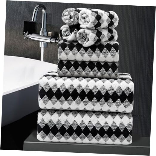 8-Piece Black & White Diamond Bathroom Towel Set