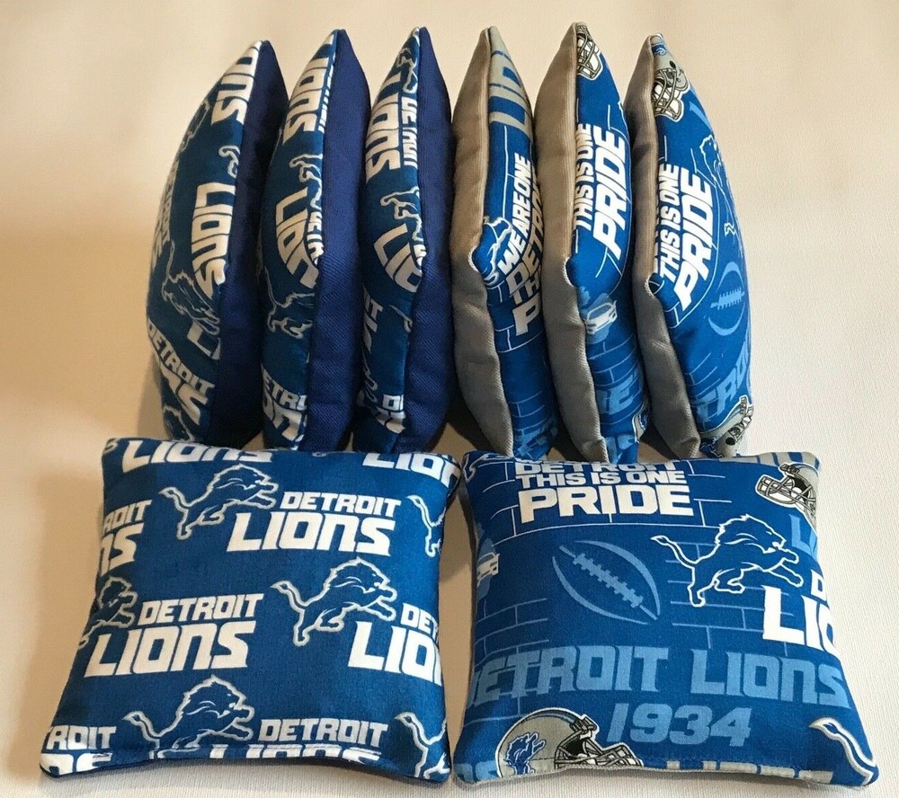 DETROIT LIONS CORNHOLE BEAN BAGS SET OF 8 TOP QUALITY REGULATION TOSS GAME