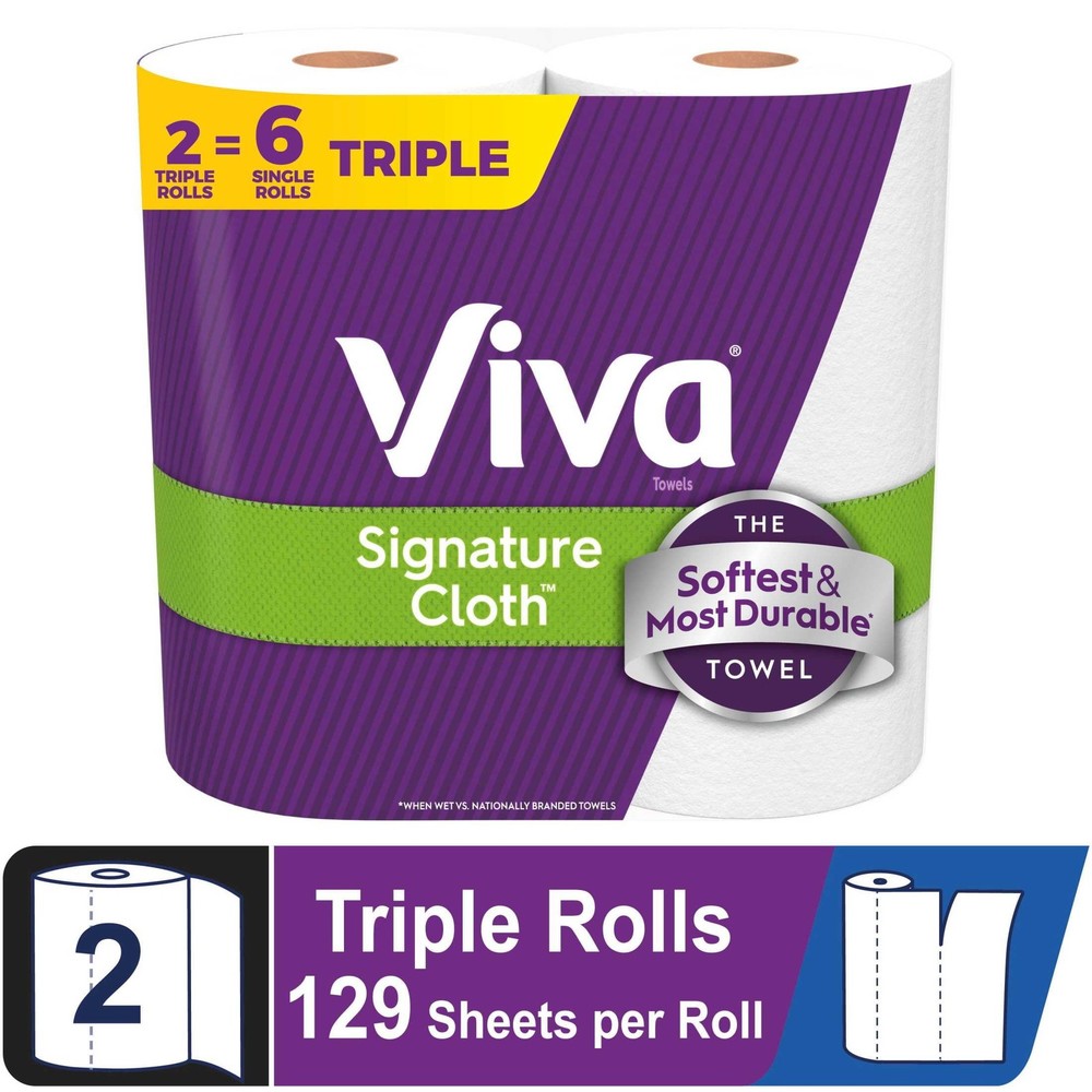 Viva  Cloth Paper Towels, 2 Triple Rolls, 129 Sheets per Roll