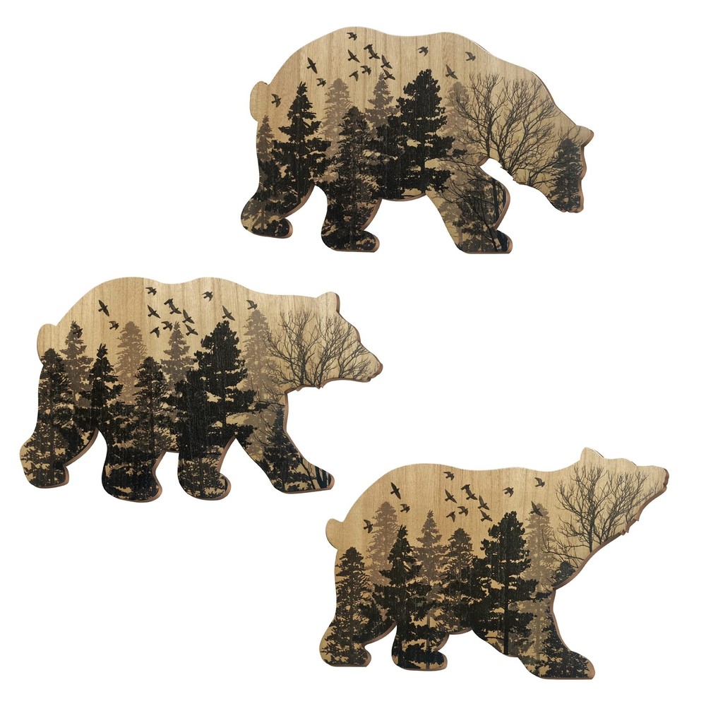 Family Rustic Wooden Bear Decor with 3 Bears - Woodland Rustic Wall Decor for...
