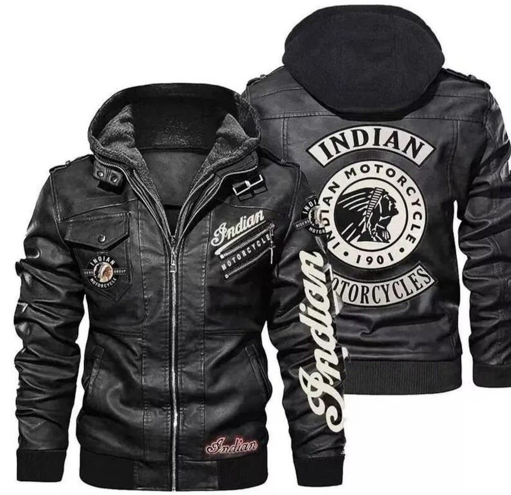 Men's Indian Black Motorcycle Genuine Cowhide Leather With Hooded Biker Jacket