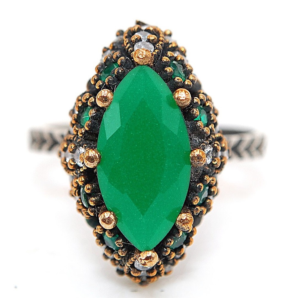 Sterling Silver Ottoman Empire Inspired 3CT Treated Emerald Ring Size 8