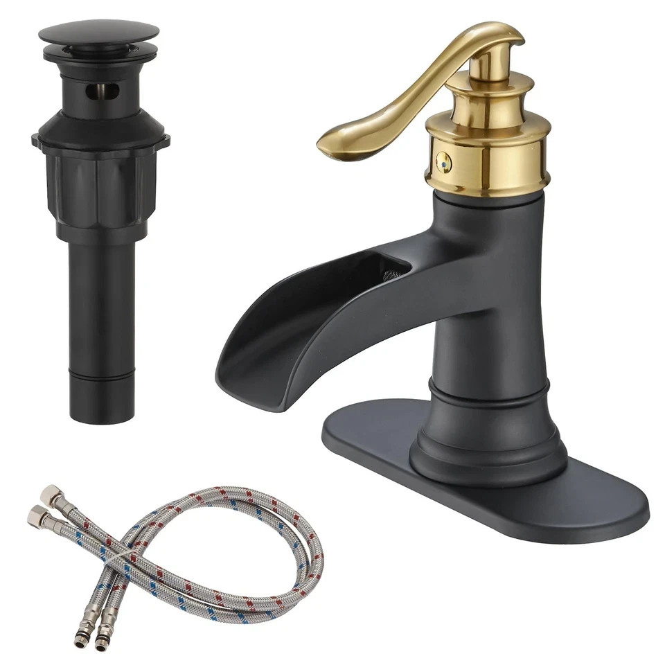 Bathroom Sink Faucet Gold with Matte Single Hole Bathroom Faucet Black & Gold
