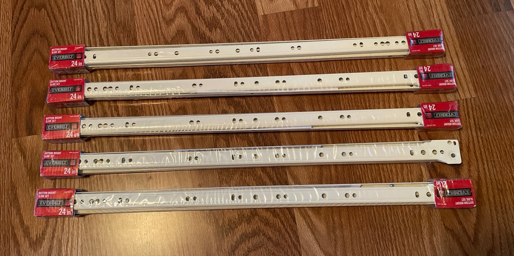 5-Pack Everbilt 24-Inch Bottom Mount Self-Closing Drawer Slides 10pc