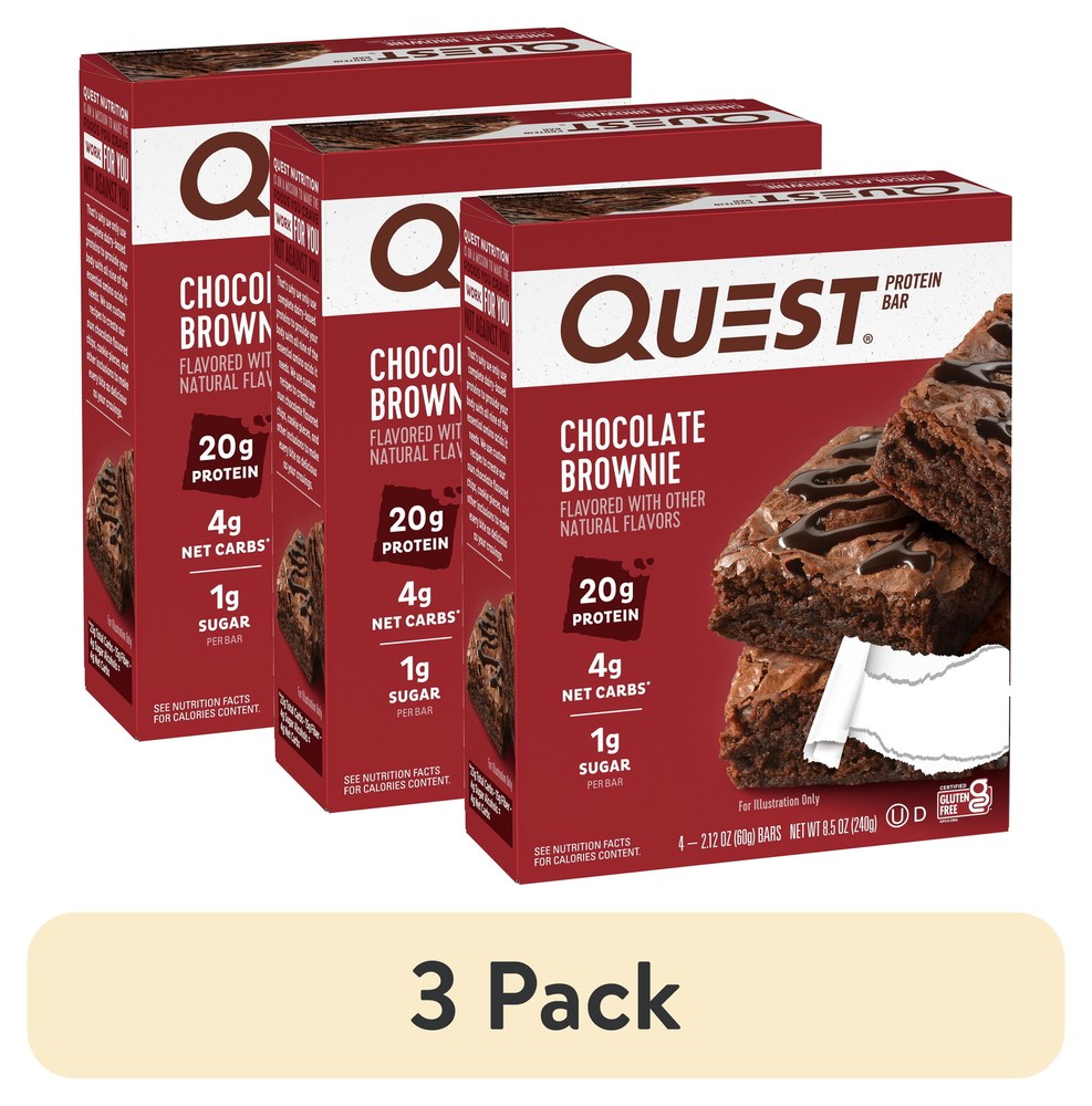 (3 Pack) Quest Protein Bar, Chocolate Brownie, 20g Protein, Gluten Free, 4 Count
