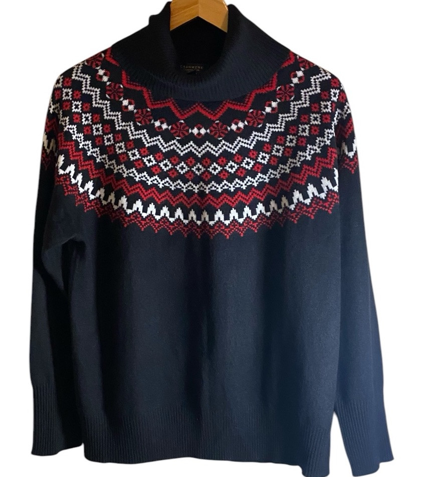 Charter Club Womens 100% Cashmere Happy Fair Isle Sweater  Size XL