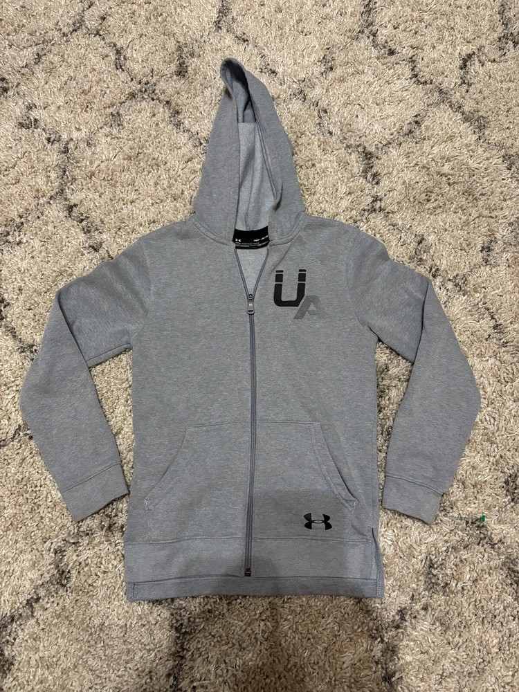 Under Armour Youth Boy's Medium Sweatshirt Gray Cold Gear Fleece Pullover Hoodie