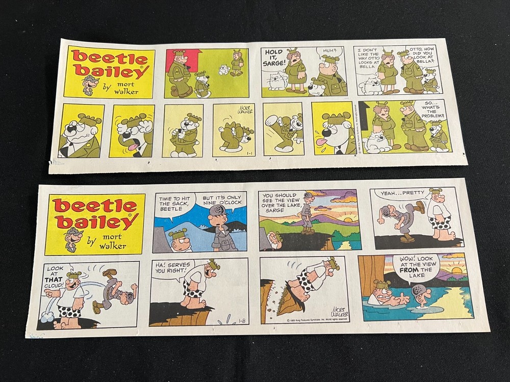#Q05 BEETLE BAILEY by Mort Walker Lot of 18 Sunday Quarter Page Strips 1989