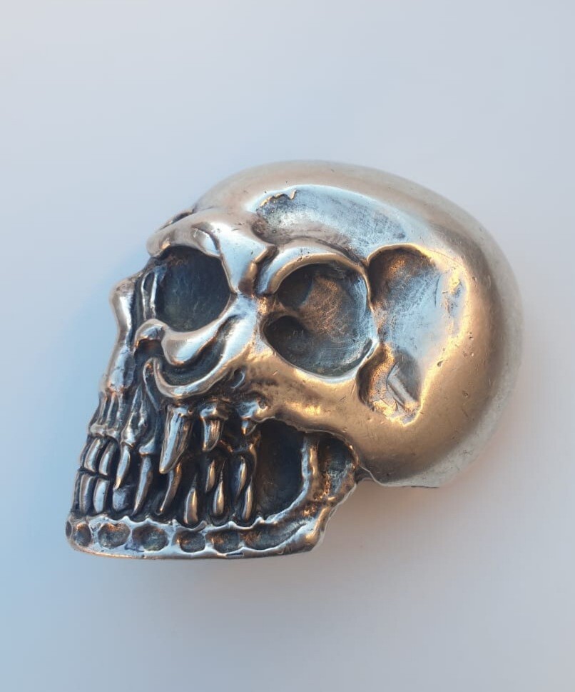 Rare Vintage 925 Sterling Silver Skull Belt Buckle