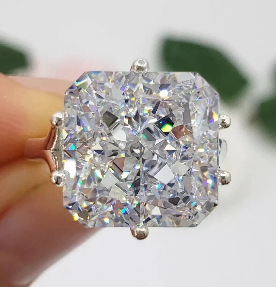 4.50 Ct Radiant Cut Treated White Diamond Solitaire Ring in 925 Silver Certified