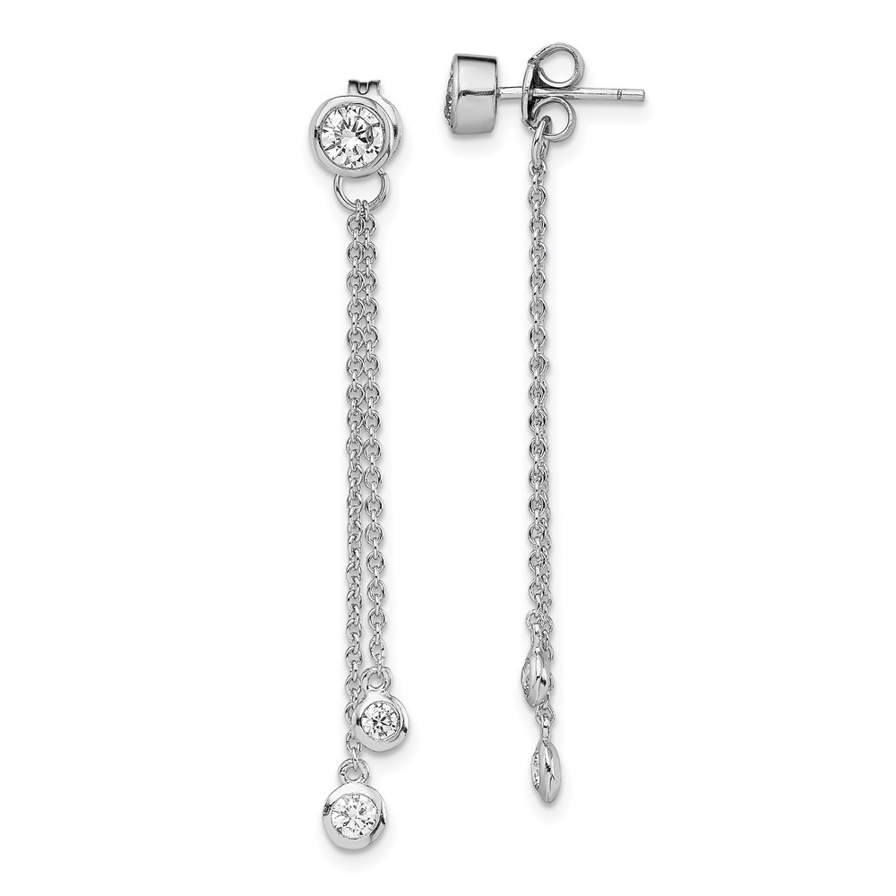 Sterling Silver Cubic Zirconia & Chain Front & Back Post Drop & Dangle Earrings