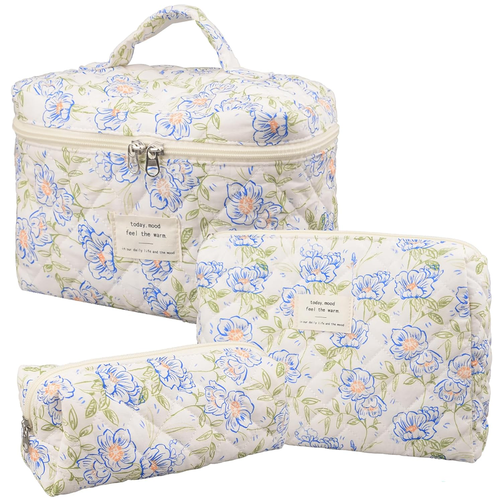 Quilted Floral Makeup Organizer Bag Large Cosmetic Pouch