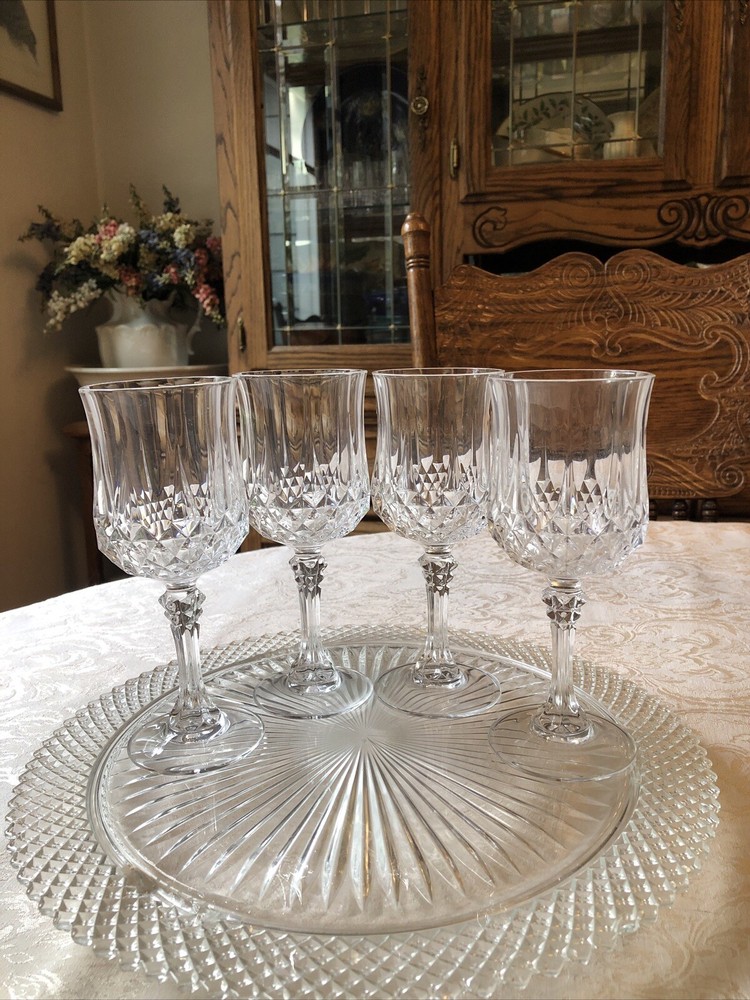 Cristal D Arques Longchamp Crystal Wine/Water Goblets Glasses 6.5 Set Of 4