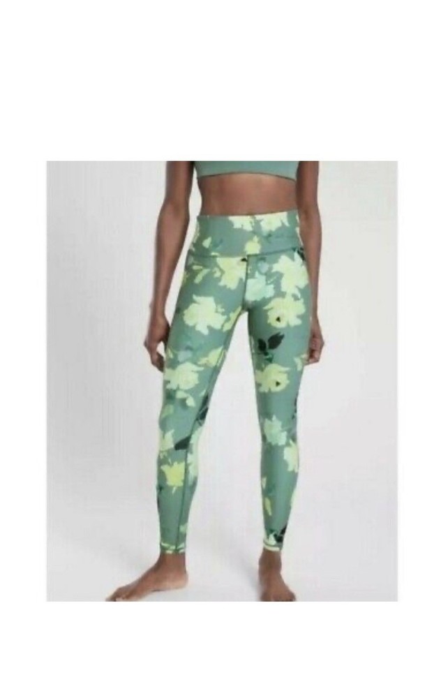 Athleta Elation 7/8 Green Floral High-Rise Leggings Size Small