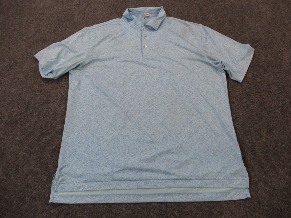Peter Millar Shirt Men L Blue Golf Print Summer Comfort Polo Stretch Performance