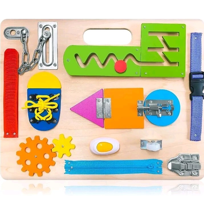 Montessori Busy Board for Toddlers, Wooden Sensory Toys, Preschool Learning...