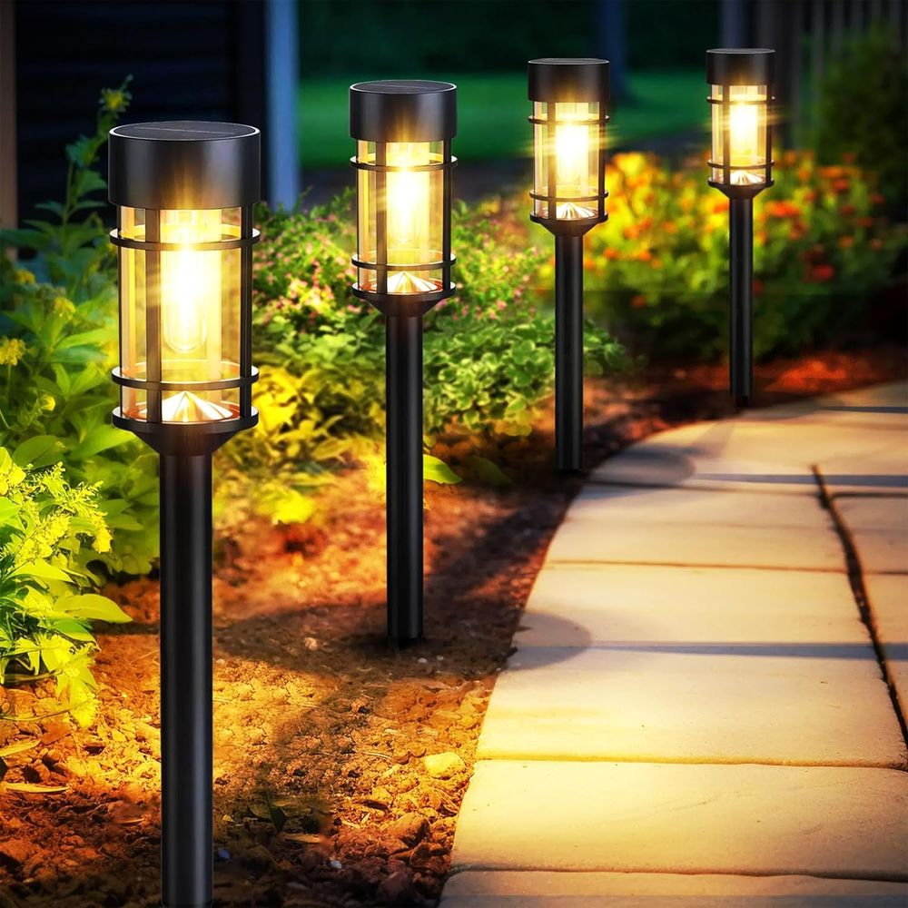 8 Pack Waterproof LED Solar Pathway Lights with Glass Solar Panels