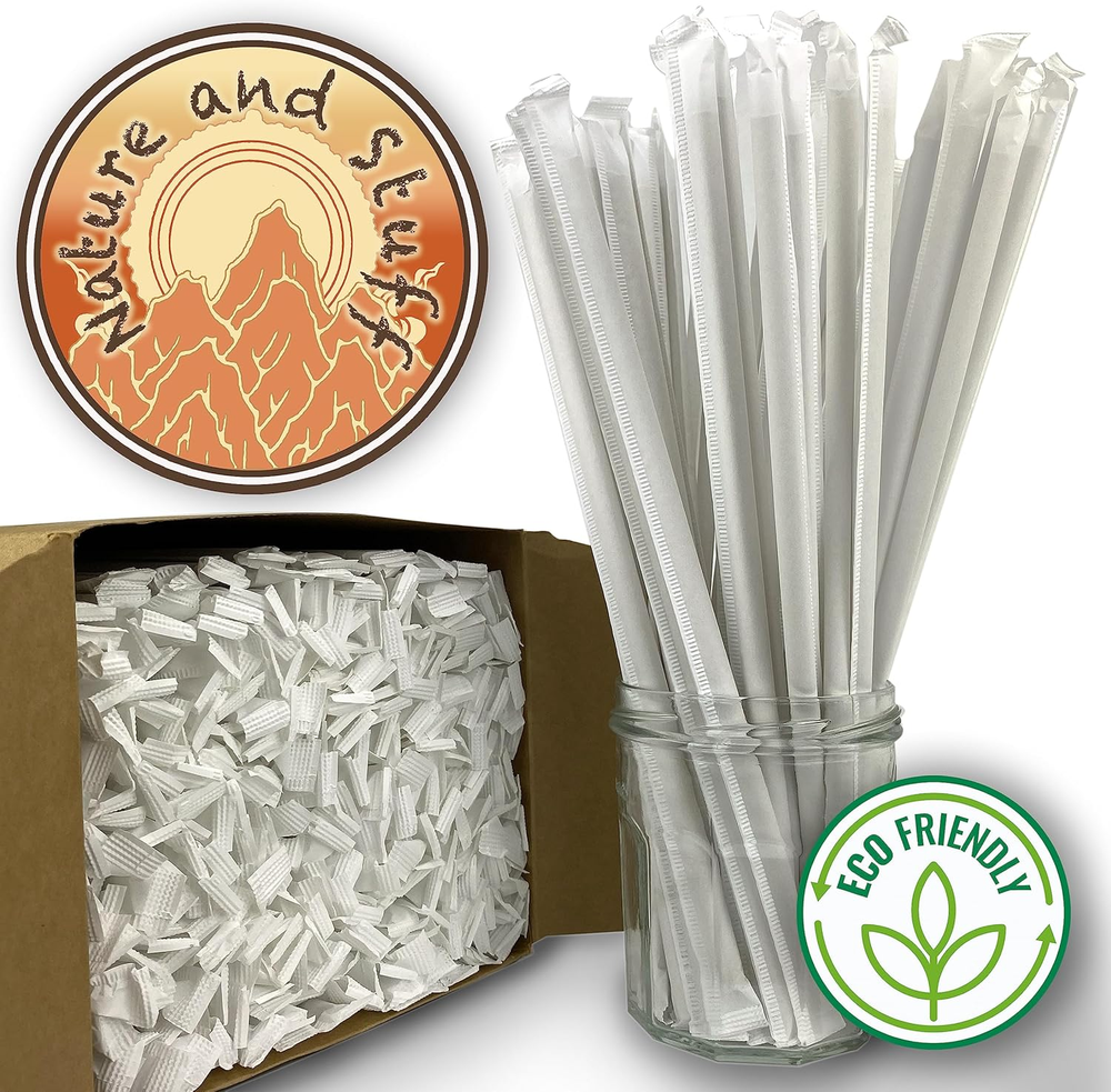 Bamboo Straws Individually Wrapped Disposable 400 Count Bio-Degradable Compostab