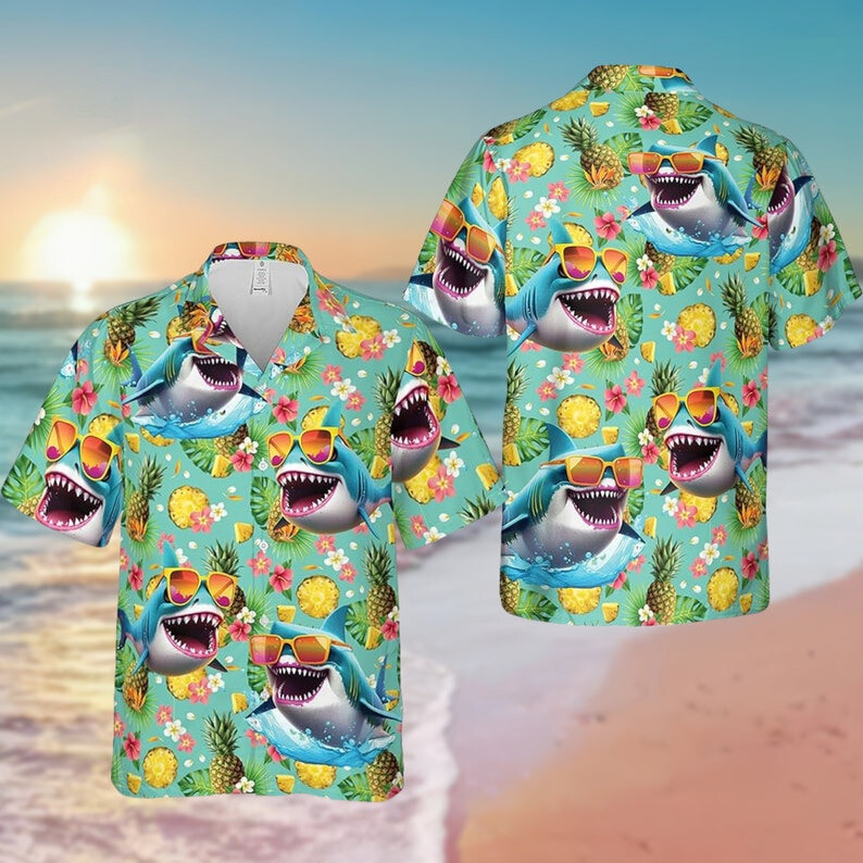 Funny Shark Pineapple Pattern Hawaiian Shirt 3D Aloha Shirt S 6X