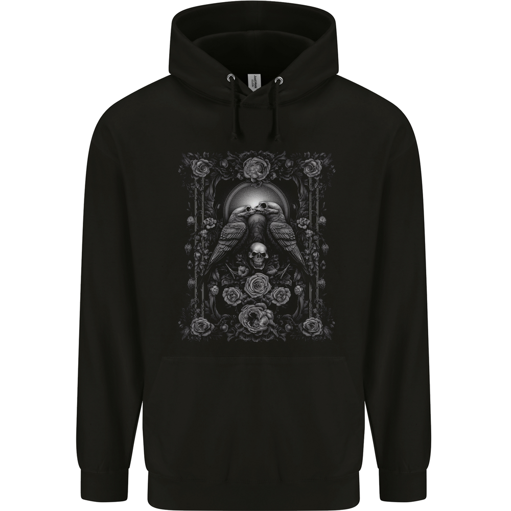 Dead Crows Skulls and Flowers Goth Gothic Mens 80% Cotton Hoodie