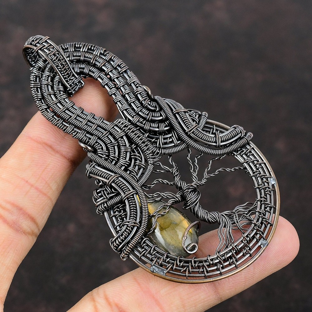 Christmas Deal Labradorite Gemstone Copper New Wire Wrapped Tree Of Life Pendant