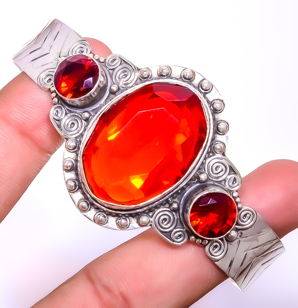 Garnet Gemstone 925 Sterling Silver Bali Cuff Adst. T988 C6176-53