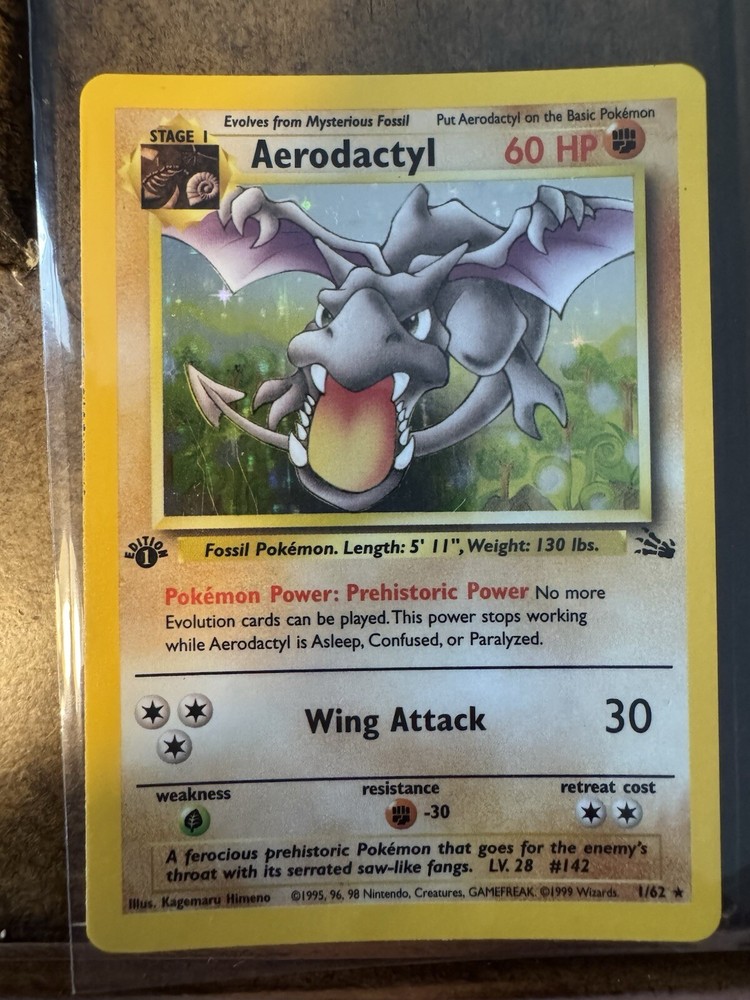 1999 Pokemon Aerodactyl Holo Rare 1st Edition Fossil 1/62 LP