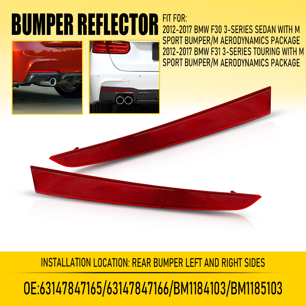 2PCS Red Lens Rear Bumper Reflector  Light Lamp Cover For 2012-2017 BMW F30 F31