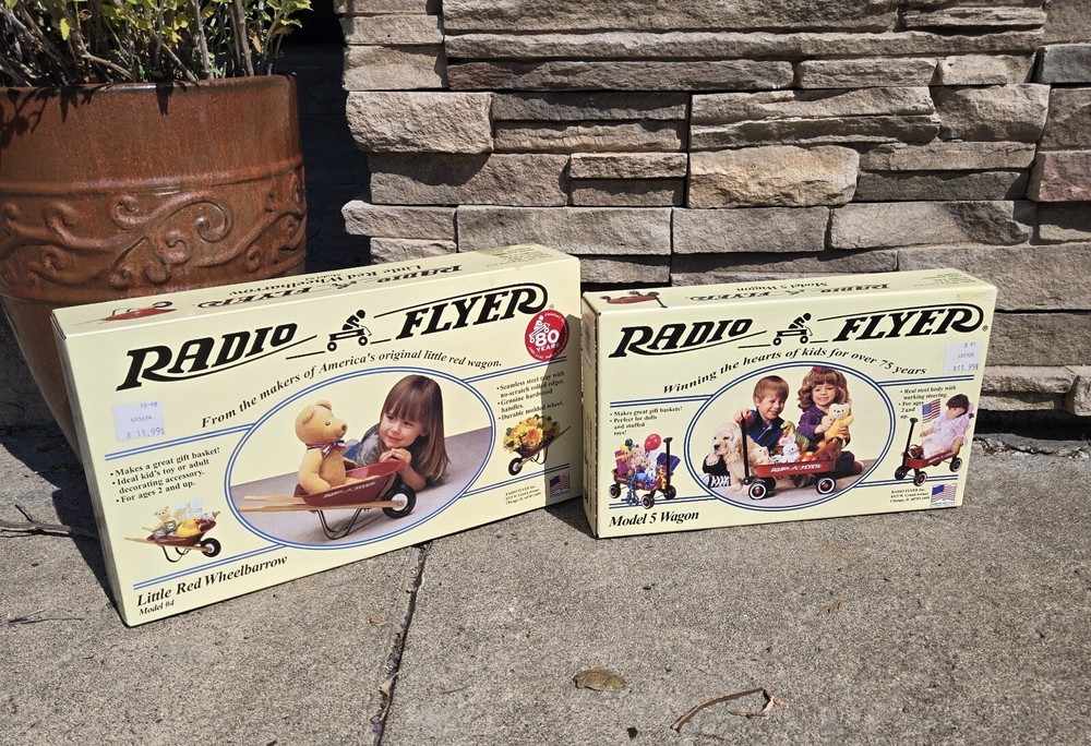 Original Miniature RADIO FLYER Little Red Wagon 12' Long & Wheelbarrow. Nice!