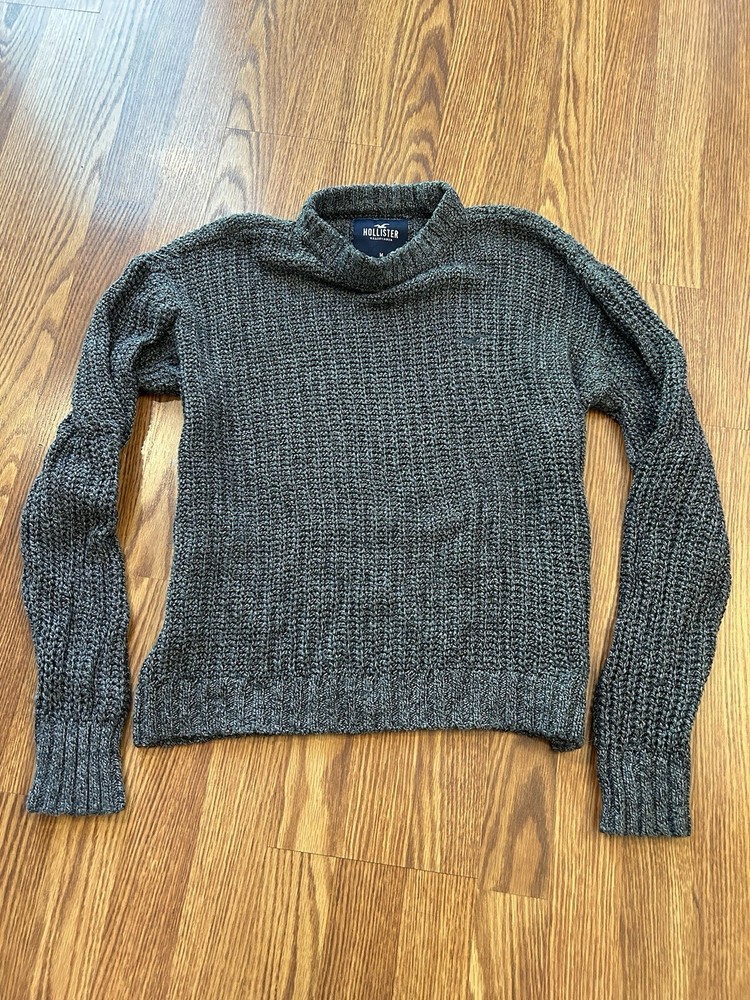 Hollister by Abercrombie Textured Knit Sweater Crewneck Grey Marled Medium