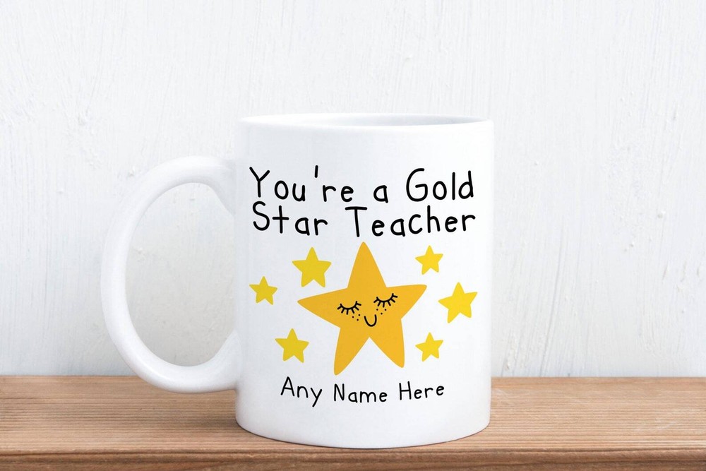 Personalised Gold Star Teacher School Gift Mug