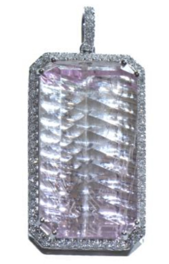 Extra Large 60.12Ct Diamond & Aaa Kunzite 18Kt White Gold 3D Emerald Cut Pendant