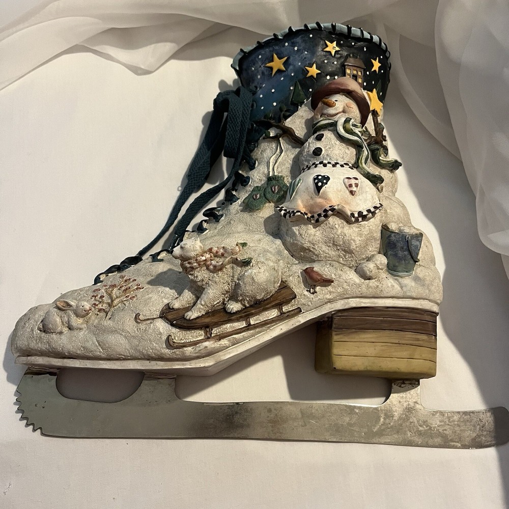 Christmas Wall Display Decor Resin Snowman Ice Skate Planter
