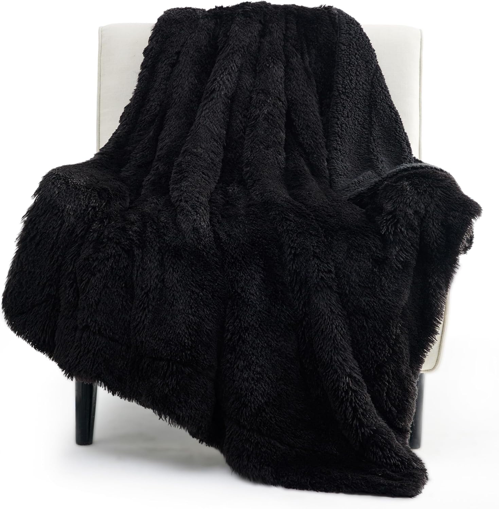 Fluffy Black Sherpa Throw Blanket 50x60 for Couches and Room Decor Gifts