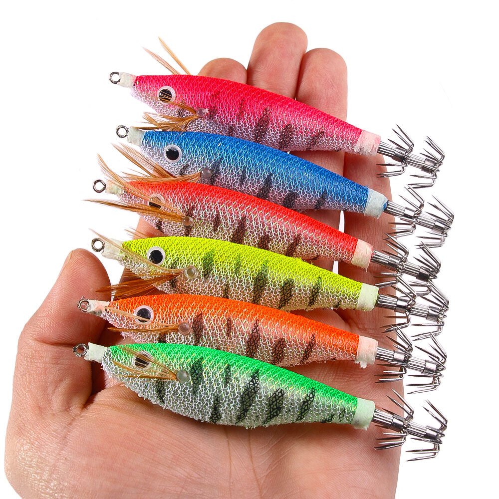 6PCS Glow Shrimp Lure Saltwater Octopus Jig 10cm 10.5g Fishing Bait