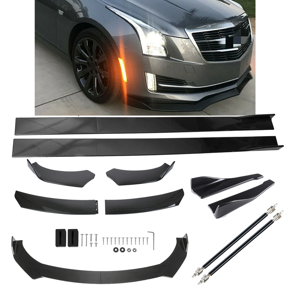 Front Lip Chin Bumper Body Kits Side Skirt For Cadillac ATS CTS Carbon Fiber