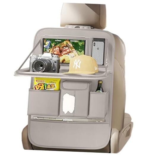 Multi-functional Gray Car Seat Organizer with Back Seat Protector