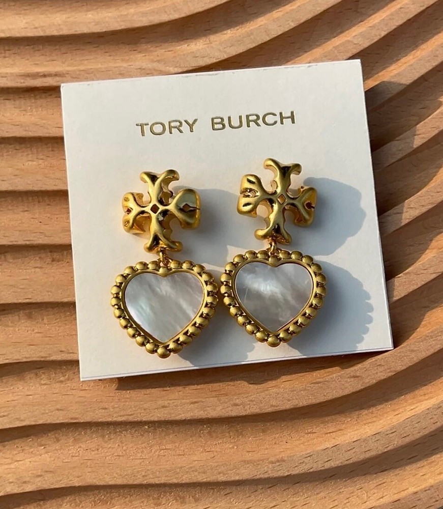 Tory Burch Nature Shell 🐚 Heart Shaped Gold Plated Earrings Valentine 💘
