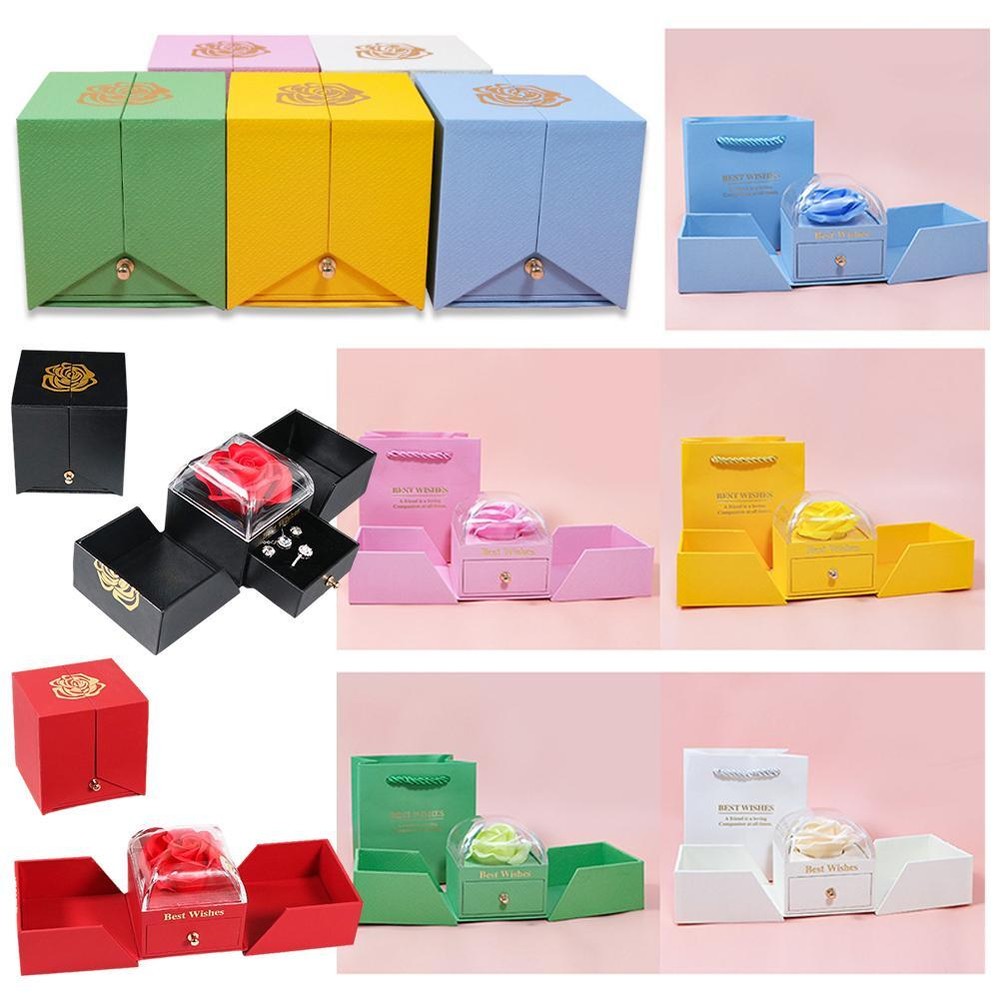 Deluxe Classic Double Open Rose Flower Necklace Earrings Presentation Gift Box ≈