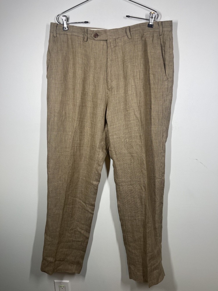 Lauren Ralph Lauren Black Label Men’s Linen Dress Pants Tan Check 36x32 Slim