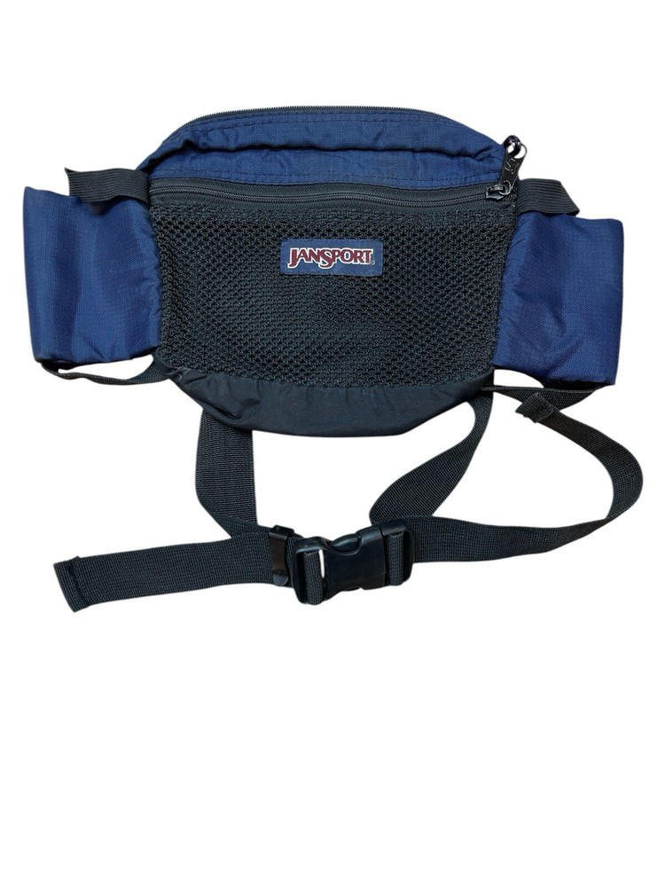 JanSport USA Made Blue Hiking Fanny Waist Pack Bag 2 Bottle Holsters Vintage