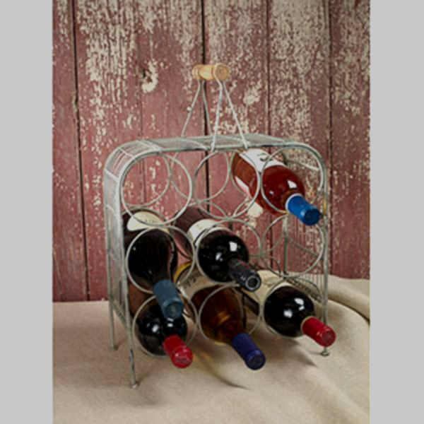 Metal Wine Bottle rack with wood Handle - Holds 9 Bottles