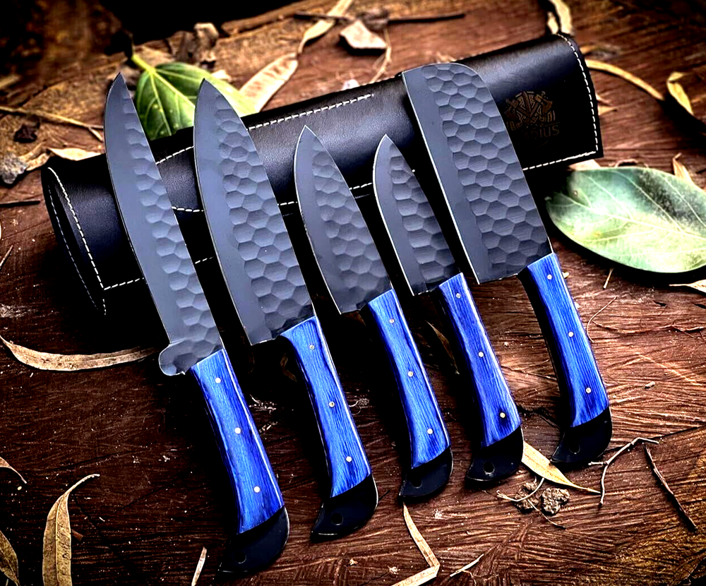 Custom made HAND FORGED CARBON STEEL CHEF KNIFE Set Cutlery Kitchen Knives 2651