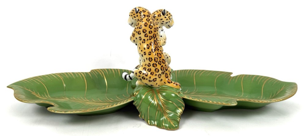 Lynn Chase Designs Jaguar Jungle Serving Tray Platter Gold Accent 18in Rare