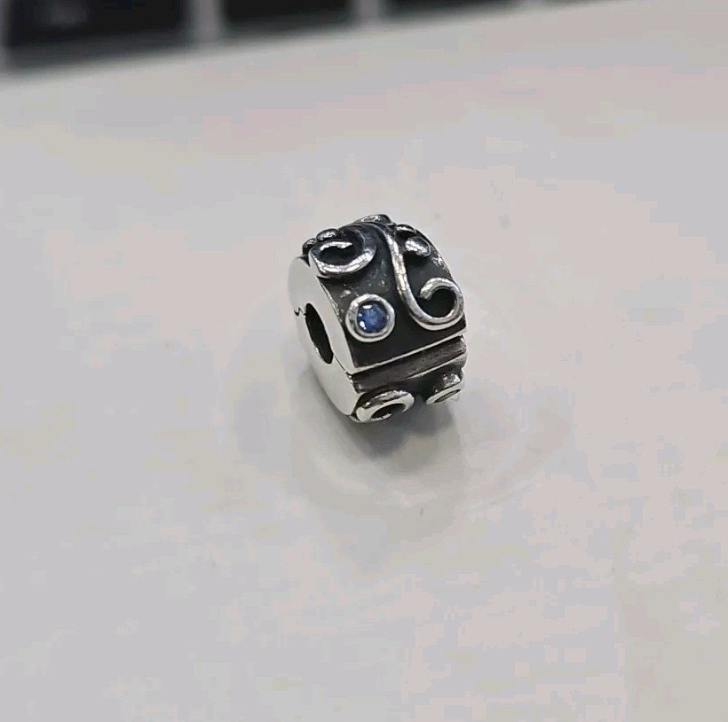 Retired Pandora Sterling Silver Tendril Blue CZ Clip Charm 790380CZB for Elegant Jewelry Style