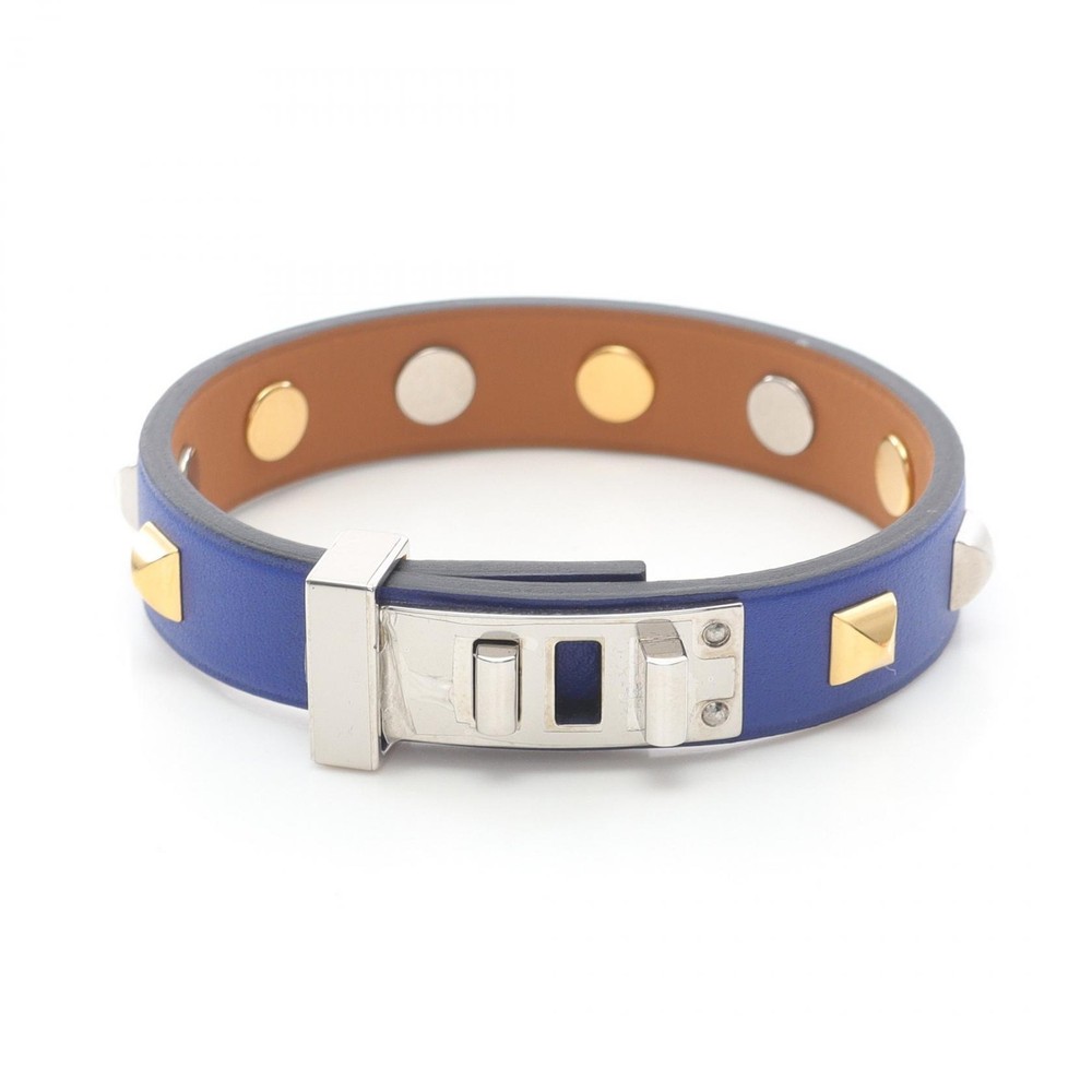 HERMES Mini dog crew Carre Bangle Bracelet A Stainless Steel Gold Plated leather