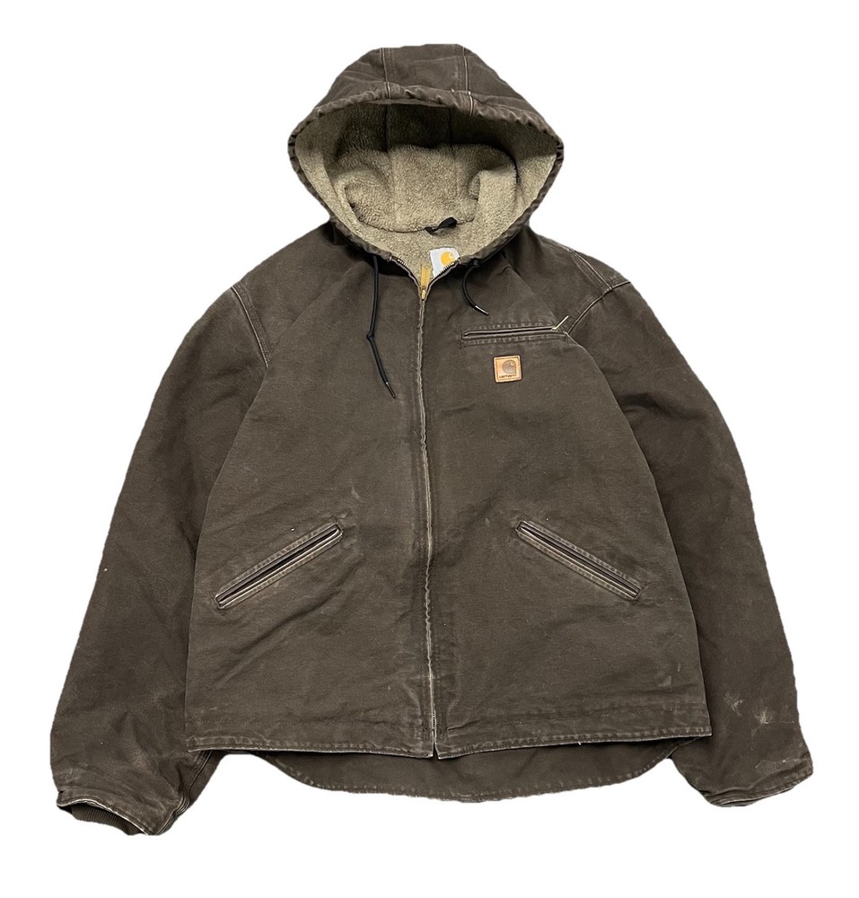 Carhartt Men's J141 WAL Brown Sherpa Lined Sandstone Sierra Jacket Hooded Size L