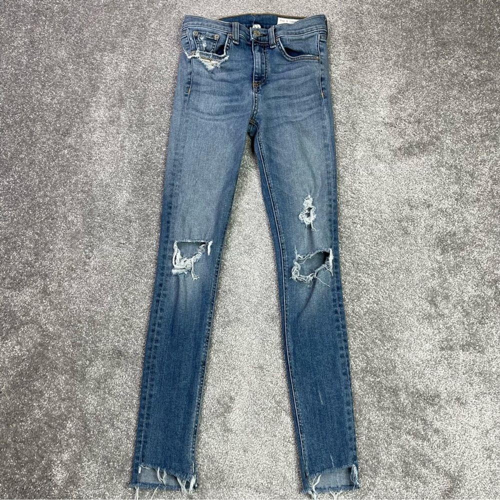 Rag & Bone Jeans Women’s 24 Blue Skinny Mid-Rise Light Wash Denim Stretch Frayed