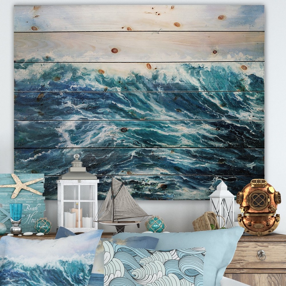 Designart 'Wild Blue Ocean Waves I' Nautical & Coastal Print